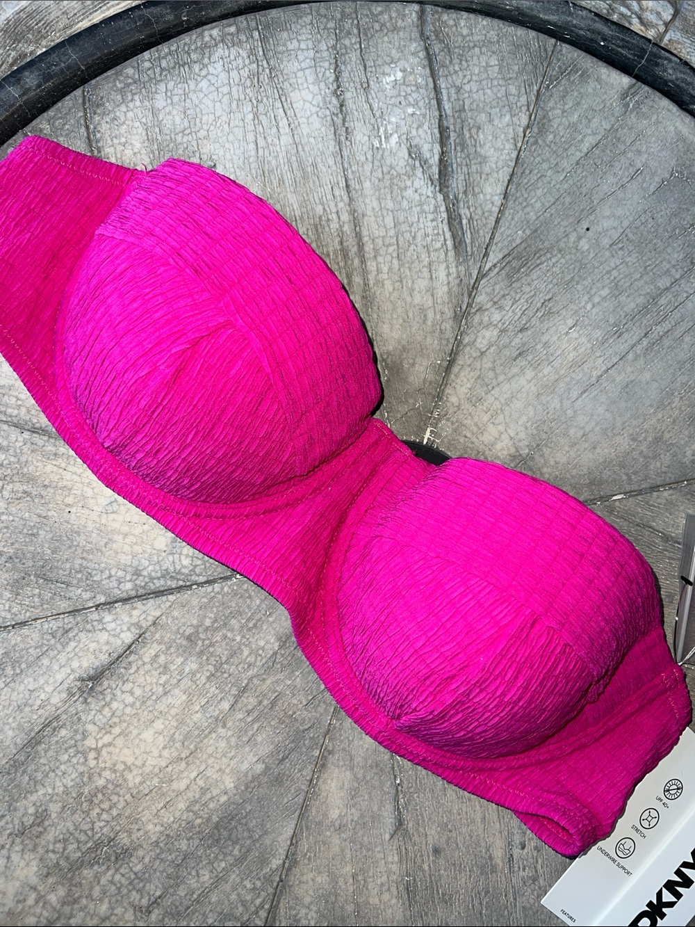 DNKY Women’s Textured Strapless Bikini top - Hot Pink straps available BT
